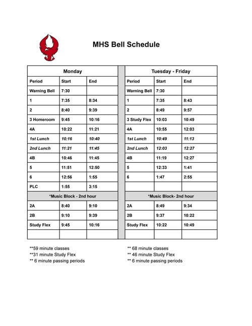 MHS Bell Schedule (Click for PDF)