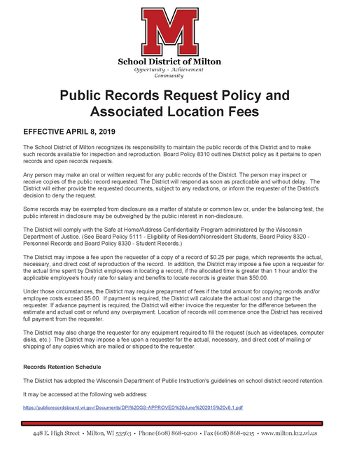 Open Records Request Policy and Fees