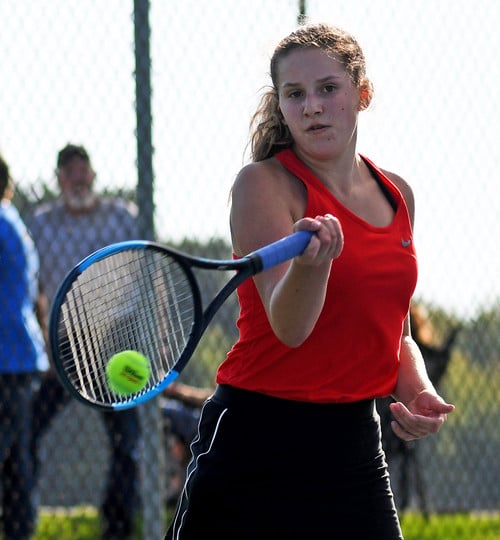 girls tennis student hitting tennis ball girls tennis student hitting tennis ball