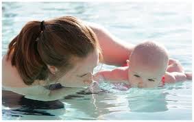 Parent teaching child to swim